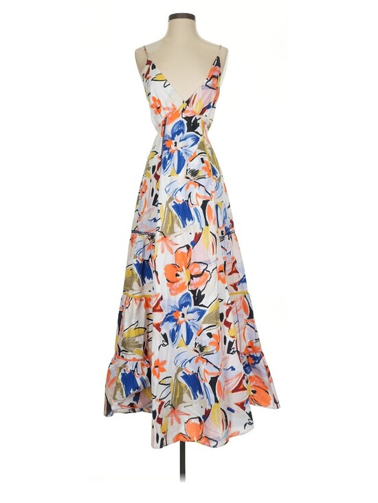 Aqua Dresses & Skirts - Aqua White Maxi Dress with Orange, Blue and Green Floral Print